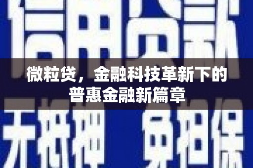 青河微粒贷，金融科技革新下的普惠金融新篇章